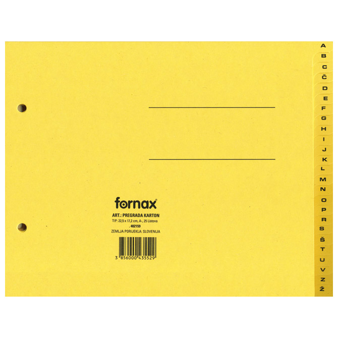 Pregrada kartonska 22,5x17,2cm A-Ž Fornax žuta Pregrada kartonska 22,5x17,2cm A-Ž Fornax žuta
