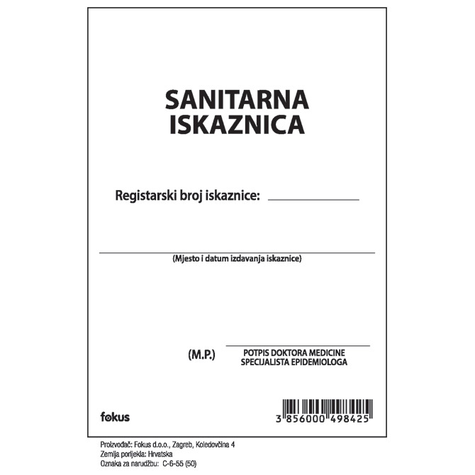 Obrazac C-6-55 sanitarna knjižica Fokus Obrazac C-6-55 sanitarna knjižica Fokus