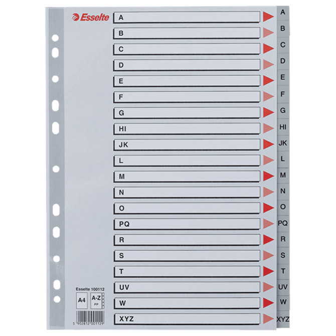 Pregrada plastična A4 A-Z 20L Esselte 100112 siva Pregrada plastična A4 A-Z 20L Esselte 100112 siva