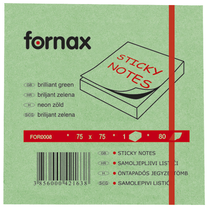 Blok samoljepljiv 75x75mm 80L Fornax neon-zeleni Blok samoljepljiv 75x75mm 80L Fornax neon-zeleni