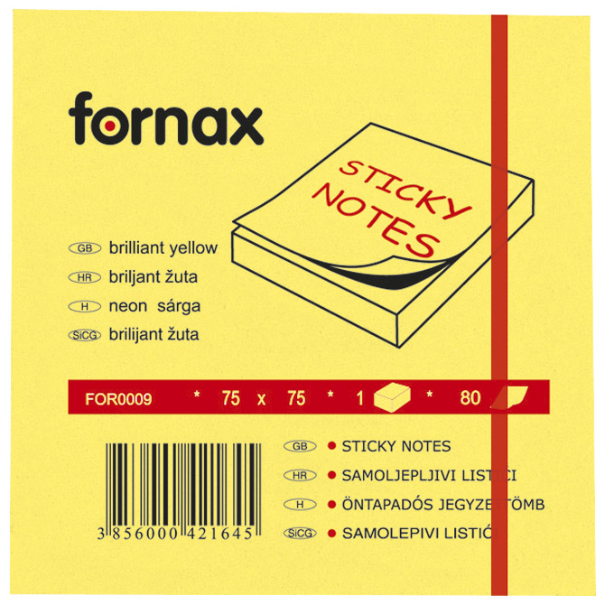 Blok samoljepljiv 75x75mm 80L Fornax neon-žuti Blok samoljepljiv 75x75mm 80L Fornax neon-žuti
