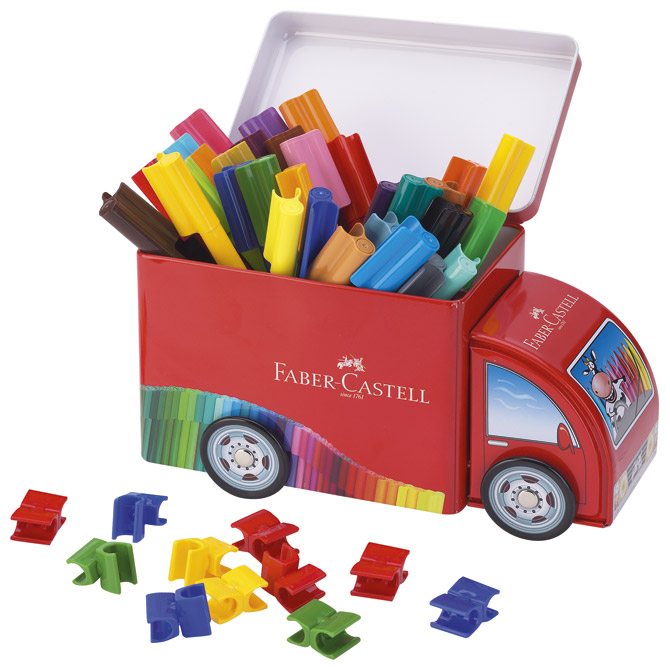 000003628.jpg Flomaster školski 33boje u metalnoj kutiji Connector Truck Faber-Castell 155533 - Slika 1
