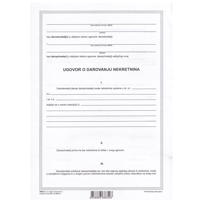 000004385.jpg Obrazac A-420 ugovor o darivanju nekretnina Fokus - Slika 1