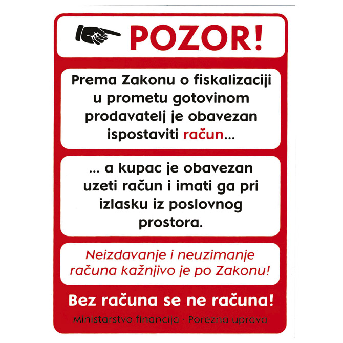 Naljepnice "Pozor - fiskalizacija.." 14x19cm Fokus I-412 Naljepnice "Pozor - fiskalizacija.." 14x19cm Fokus I-412