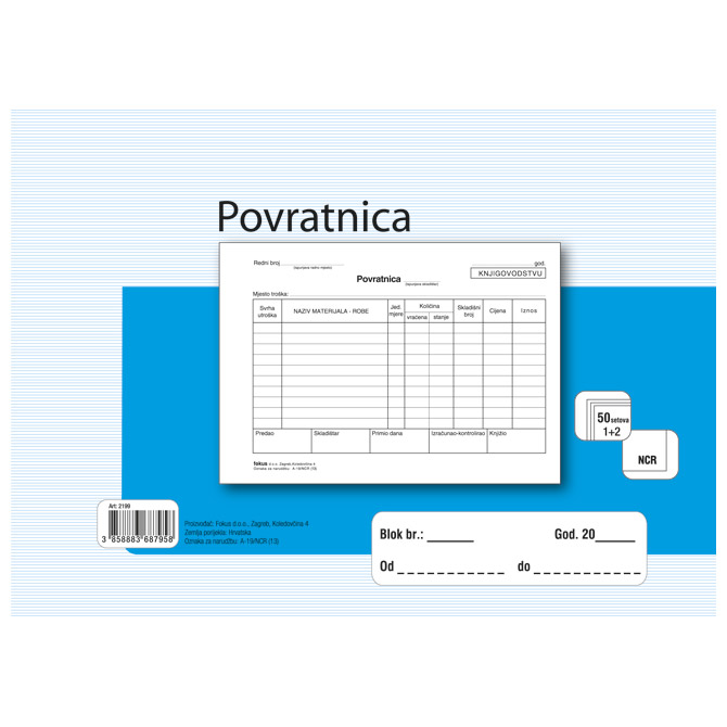 000006499.jpg Obrazac A-19/NCR povratnica A5 1+2 Fokus - Slika 1