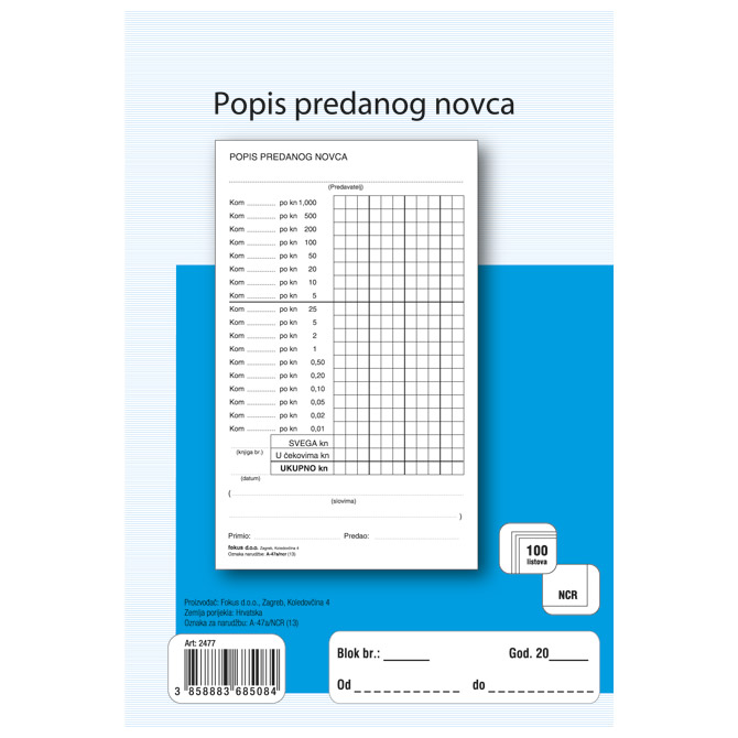 000006581.jpg Obrazac A-47a/NCR popis predanog novca Fokus - Slika 1