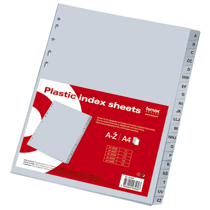 Pregrada plastična A4 A-Ž 20listova Fornax siva Pregrada plastična A4 A-Ž 20listova Fornax siva