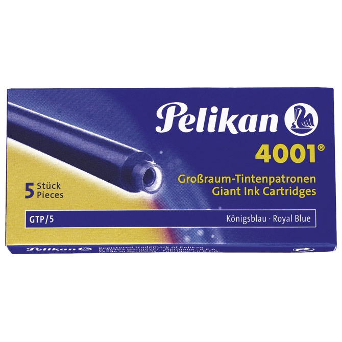 000022957.jpg Tinta za nalivpero patrone duge pk5 4001 Pelikan 310748 plava - Slika 1