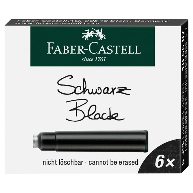 000025044.jpg Tinta za nalivpero patrone pk6 Faber-Castell 185507 crna - Slika 1