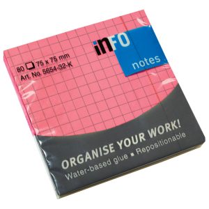 Blok samoljepljiv 75x75mm karo 80L Global Notes 5654-32-K neon-rozi