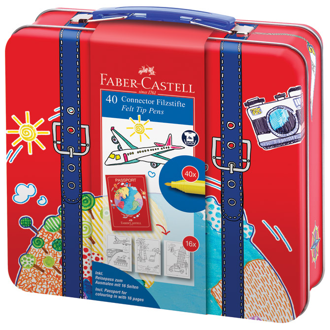 000043087.jpg Flomaster školski 40boja u metalnoj kutiji Connector Kofer Faber-Castell 155535 - Slika 1