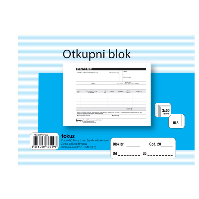 Obrazac G-8/NCR otkupni blok Fokus Obrazac G-8/NCR otkupni blok Fokus