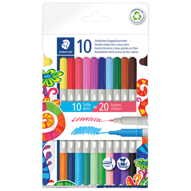000049165.jpg Flomaster školski 20boja obostrani pk10 Staedtler 3280 C10 - Slika 1
