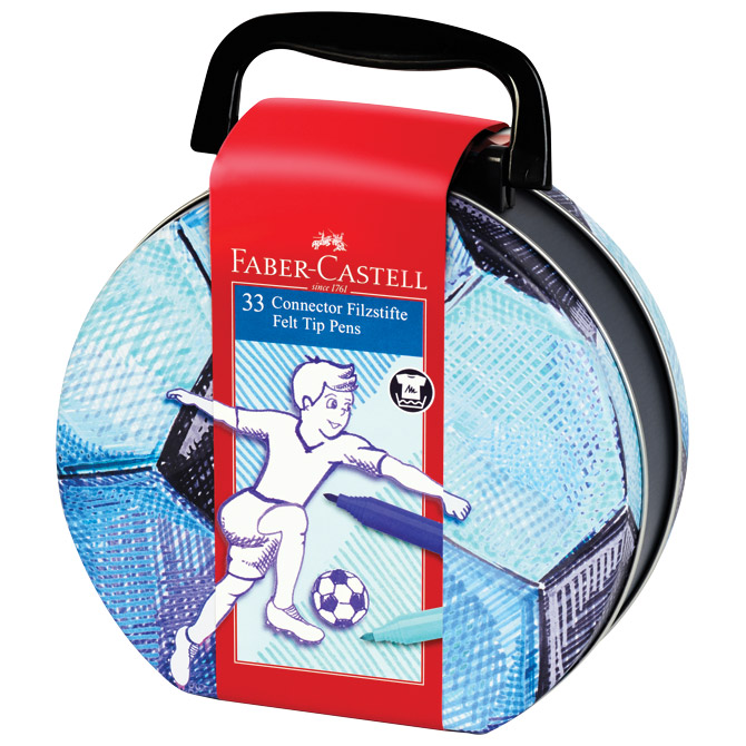 000049375.jpg Flomaster školski 33boje u metalnoj kutiji Connector Soccer Faber-Castell 155538 - Slika 1