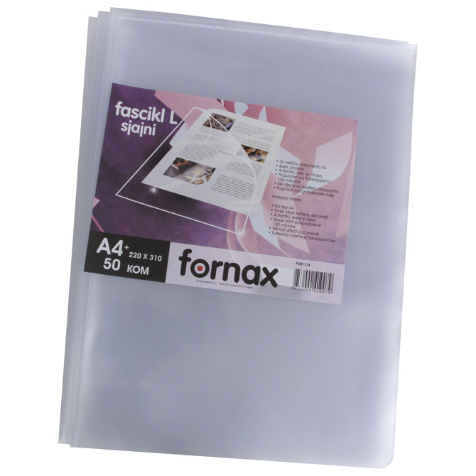 Fascikl "L" 100my pp A4 sjajni pk50 Fornax FOR1774 prozirni Fascikl "L" 100my pp A4 sjajni pk50 Fornax FOR1774 prozirni