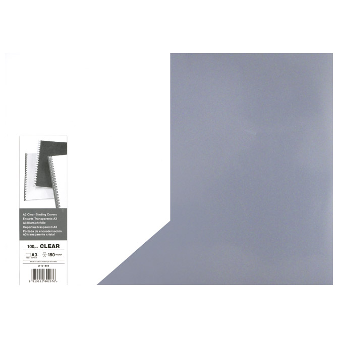 Korice za spiralni uvez 180my pvc A3 pk100 GBC CF121880 prozirne Korice za spiralni uvez 180my pvc A3 pk100 GBC CF121880 prozirne