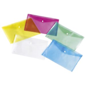 Kuverte s gumbom 230x170 mm pp pk5 Lebez 80439 prozirne sortirano