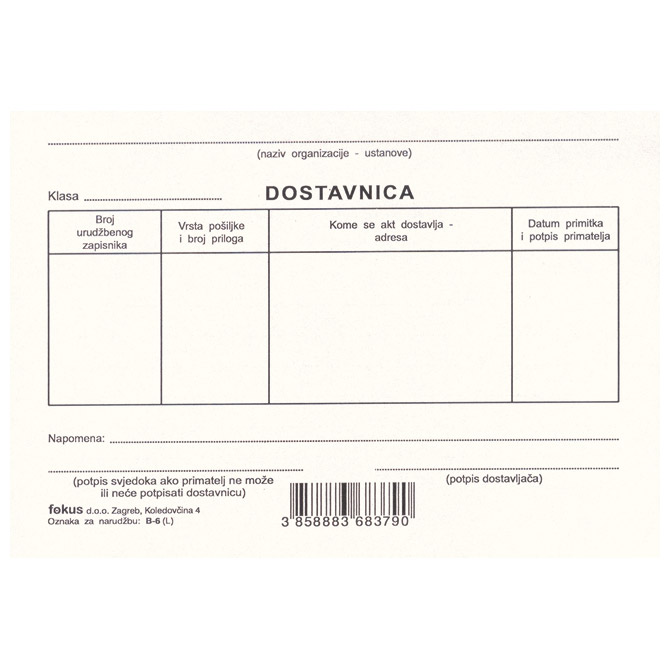 Obrazac B-6 dostavnica pk100 Fokus Obrazac B-6 dostavnica pk100 Fokus