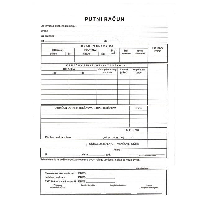Obrazac B-8-3 putni nalog pk100 Fokus Obrazac B-8-3 putni nalog pk100 Fokus