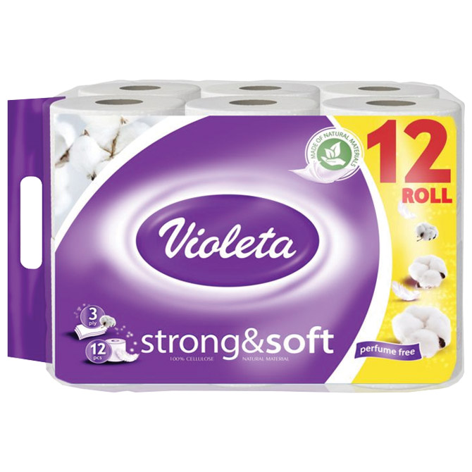 Papir toalet-rola troslojni pk12 Strong&Soft Violeta Papir toalet-rola troslojni pk12 Strong&Soft Violeta