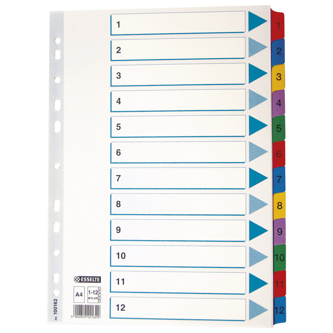 Pregrada kartonska A4 brojevi 1-12 kolor 12listova Esselte 100162 Pregrada kartonska A4 brojevi 1-12 kolor 12listova Esselte 100162