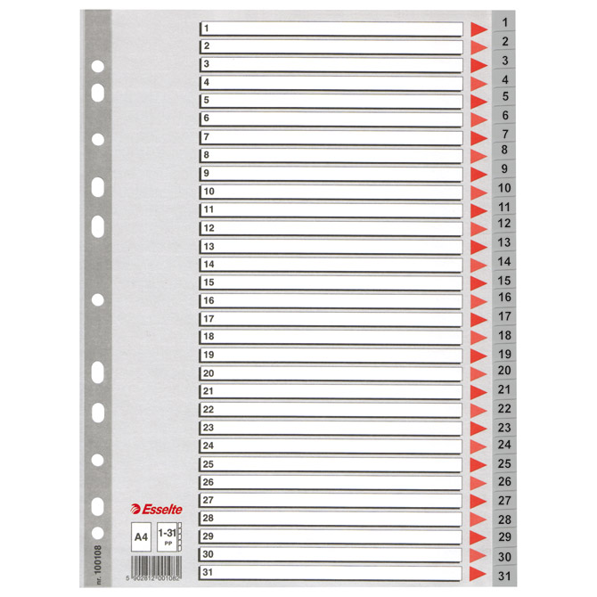Pregrada plastična A4 brojevi 1-31 Esselte 100108 siva Pregrada plastična A4 brojevi 1-31 Esselte 100108 siva
