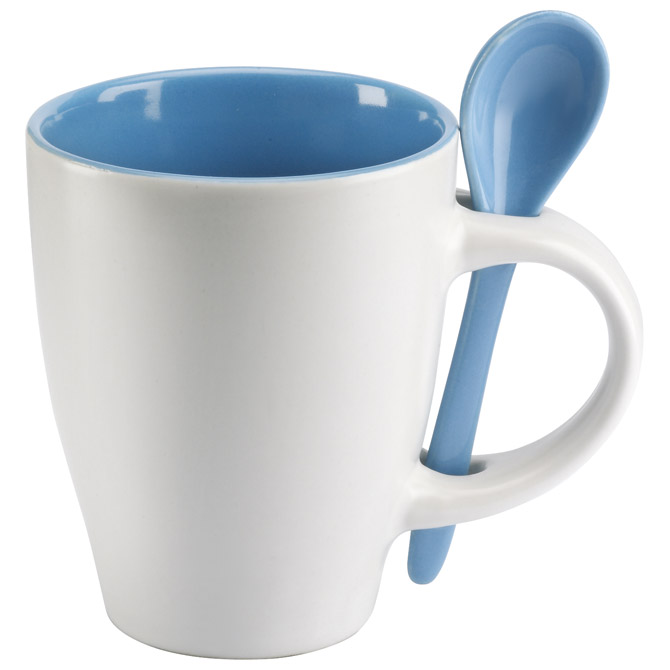 Šalica 250ml sa žličicom bijela/plava Šalica 250ml sa žličicom bijela/plava