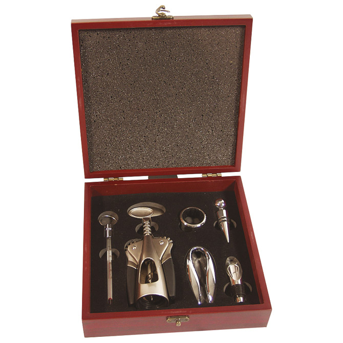 Set za vino - 6 dijelova u drvenoj kutiji JM038 Set za vino - 6 dijelova u drvenoj kutiji JM038