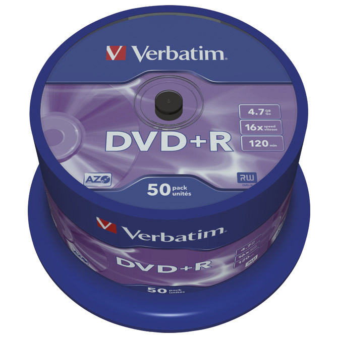 DVD+R 4,7/120 16x spindl Mat Silver pk50 Verbatim 43550 DVD+R 4,7/120 16x spindl Mat Silver pk50 Verbatim 43550