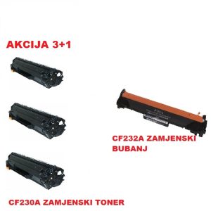 AKCIJA 3+1 (3 x CF230A zamjenski toner + CF232A zamjenski bubanj)