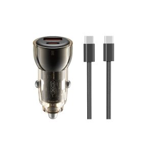 Auto punjač CC60 60W (USB+USB-C) crni + kabel